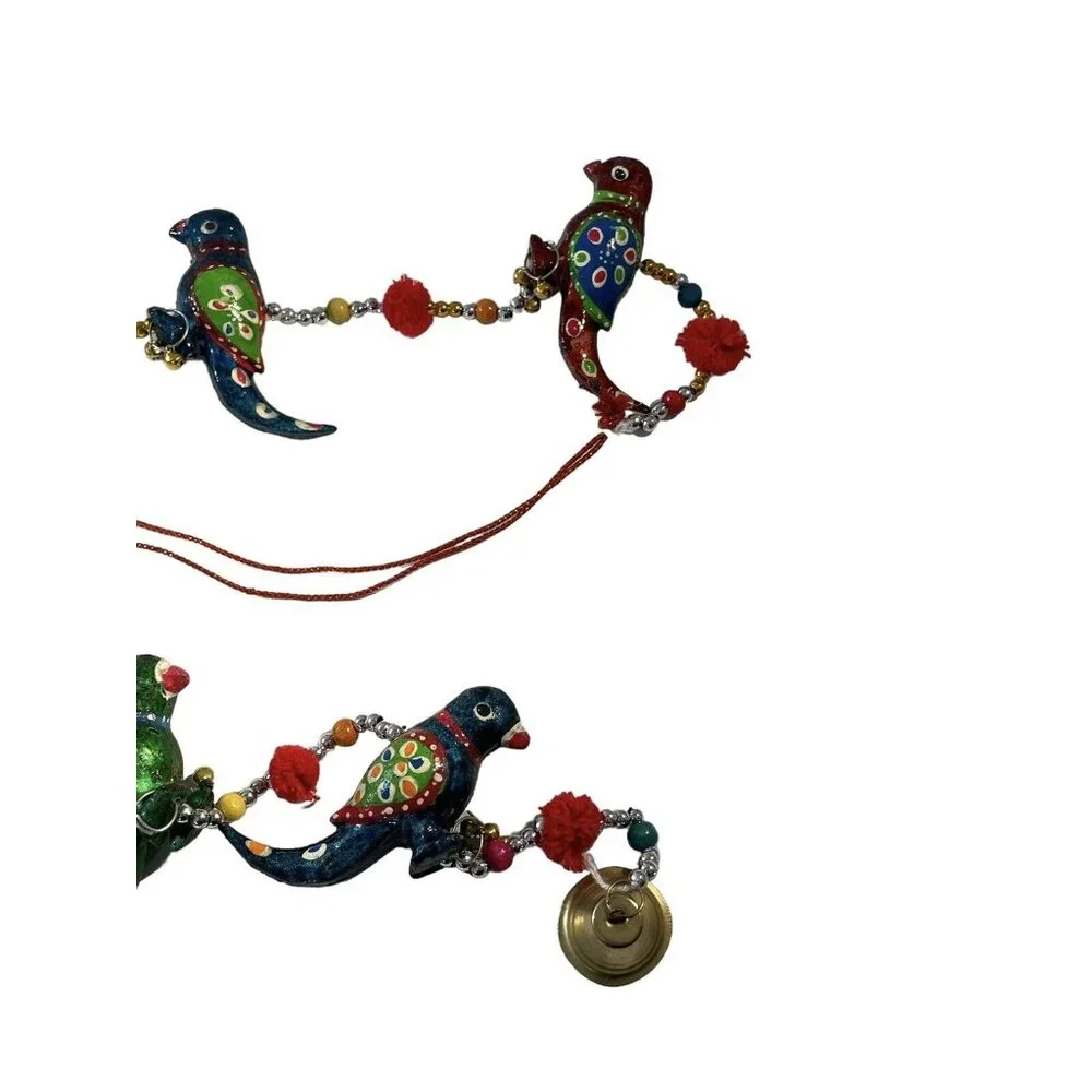 VTG Enameled Birds With Bells Beaded Christmas Garland 2 Strands MCM Colorful‎